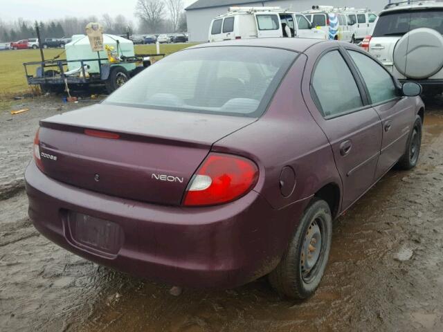 1B3ES46C6YD663927 - 2000 DODGE NEON BASE MAROON photo 4