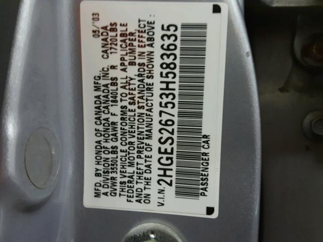 2HGES26753H583635 - 2003 HONDA CIVIC EX Gümüş foto 10