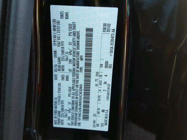 1FMCU9J90GUC83260 - 2016 FORD ESCAPE TIT BLACK photo 10