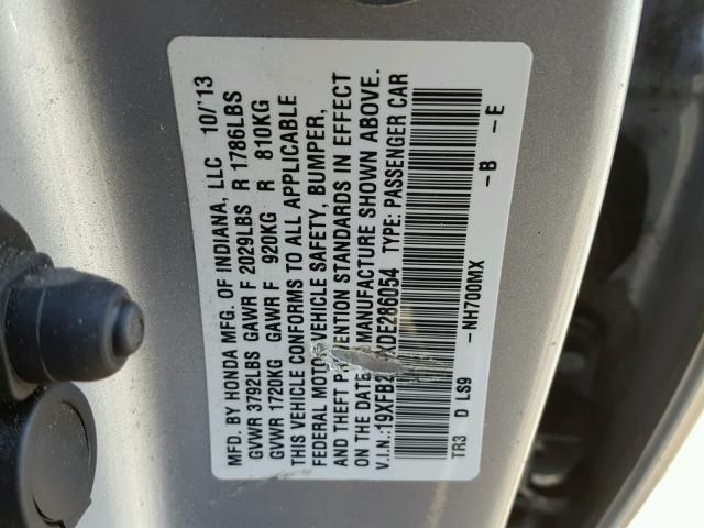 19XFB2F9XDE286054 - 2013 HONDA CIVIC EXL SILVER photo 10