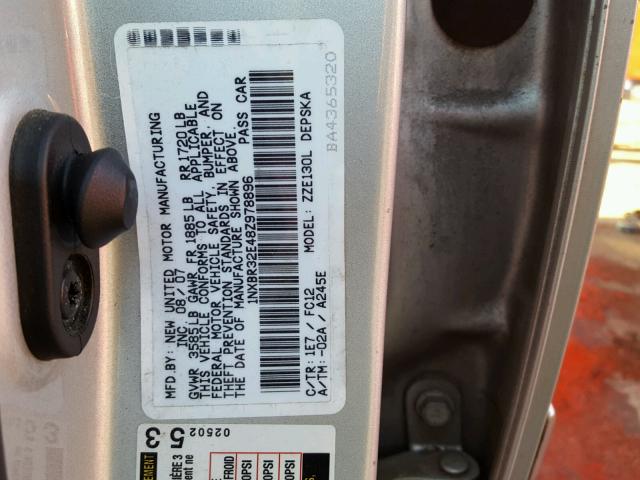 1NXBR32E48Z978896 - 2008 TOYOTA COROLLA CE SILVER photo 10