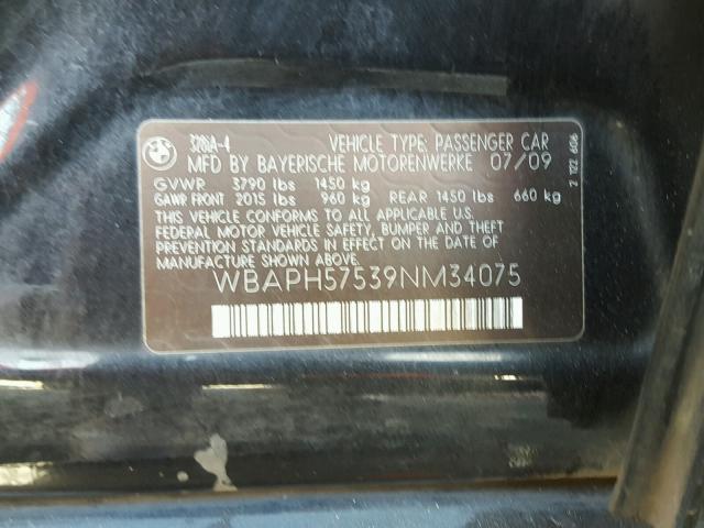 WBAPH57539NM34075 - 2009 BMW 328 I SULE BLACK photo 10