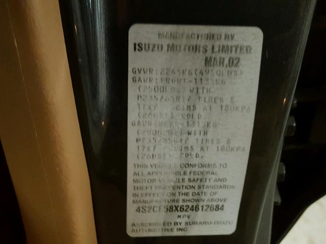 4S2CE58X624612684 - 2002 ISUZU AXIOM XS Boz foto 10