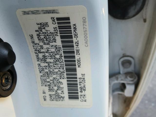 5YFBU4EE3CP047591 - 2012 TOYOTA COROLLA BA WHITE photo 10