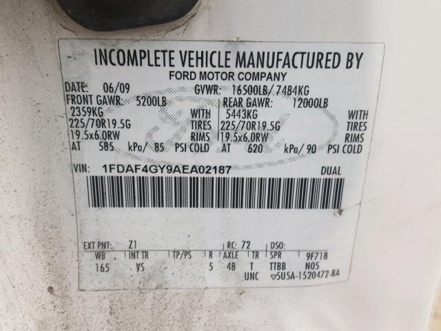 1FDAF4GY9AEA02187 - 2010 FORD F450 SUPER WHITE photo 10