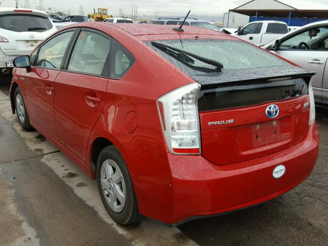 JTDKN3DU7A1268435 - 2010 TOYOTA PRIUS RED photo 3