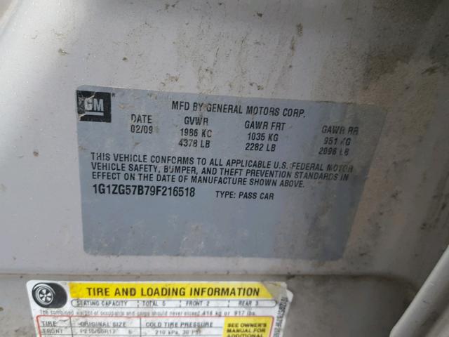 1G1ZG57B79F216518 - 2009 CHEVROLET MALIBU LS Qızıl foto 10