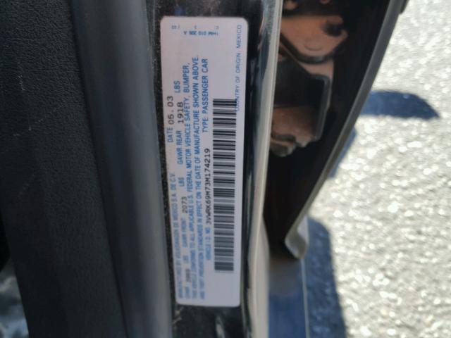 3VWRK69M73M174219 - 2003 VOLKSWAGEN JETTA GL BLACK photo 10