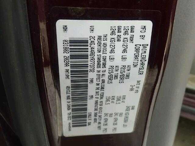 2C4GJ44R6YR773732 - 2000 CHRYSLER GRAND VOYA BURGUNDY photo 10