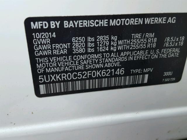 5UXKR0C52F0K62146 - 2015 BMW X5 XDRIVE3 WHITE photo 10