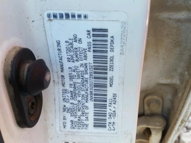 1NXBR32E07Z891527 - 2007 TOYOTA COROLLA CE WHITE photo 10