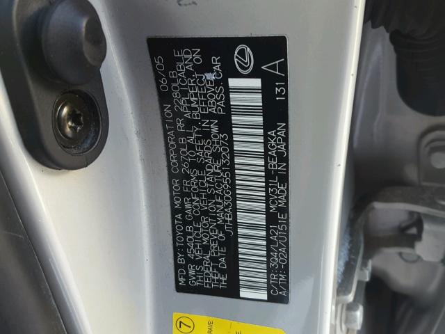 JTHBA30G955132073 - 2005 LEXUS ES 330 SILVER photo 10