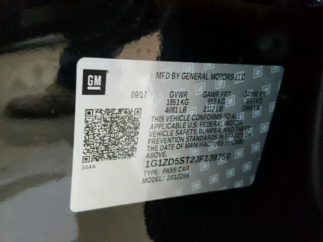 1G1ZD5ST2JF139750 - 2018 CHEVROLET MALIBU LT BLACK photo 10