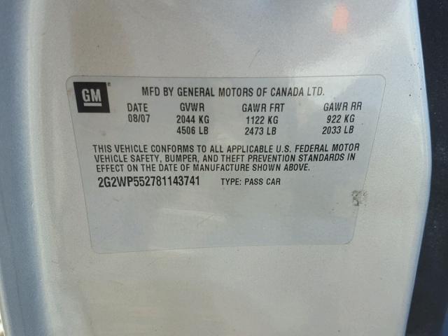 2G2WP552781143741 - 2008 PONTIAC GRAND PRIX SILVER photo 10