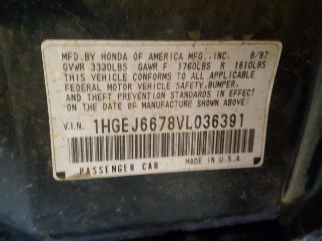 1HGEJ6678VL036391 - 1997 HONDA CIVIC LX GREEN photo 10