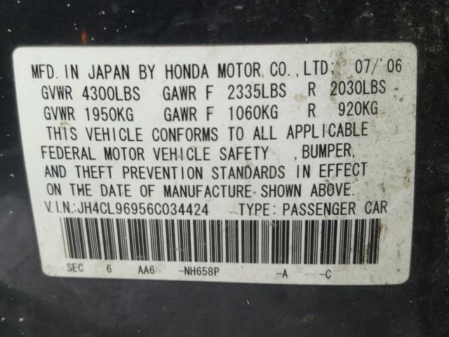 JH4CL96956C034424 - 2006 ACURA TSX GRAY photo 10