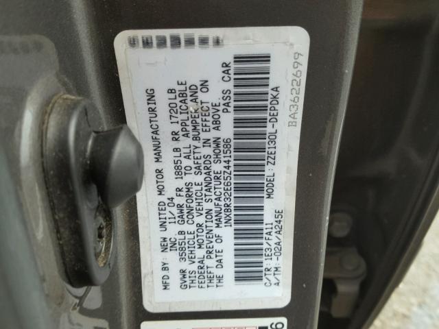 1NXBR32E65Z441586 - 2005 TOYOTA COROLLA CE GRAY photo 10