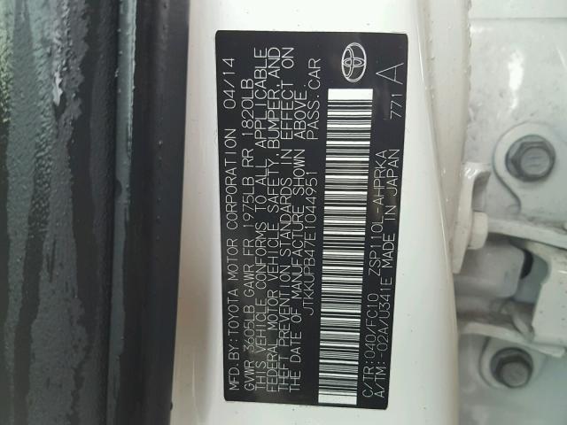 JTKKUPB47E1044951 - 2014 TOYOTA SCION XD WHITE photo 10