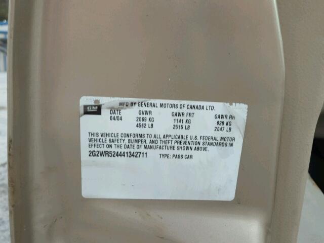 2G2WR524441342711 - 2004 PONTIAC GRAND PRIX GOLD photo 10