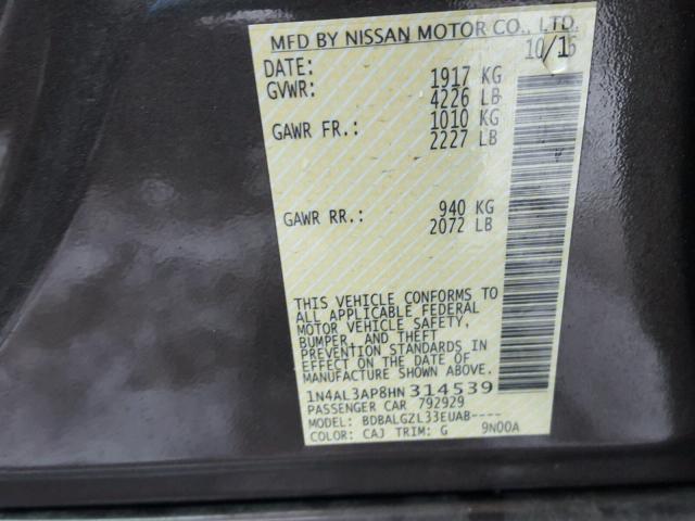 1N4AL3AP8HN314539 - 2017 NISSAN ALTIMA 2.5 GRAY photo 10