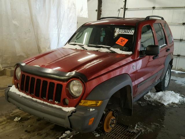 1J4GL48K15W653552 - 2005 JEEP LIBERTY SP RED photo 2