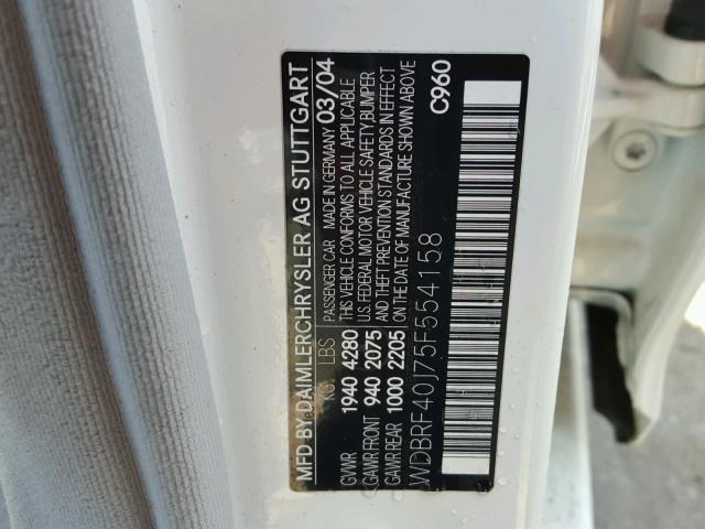 WDBRF40J75F554158 - 2005 MERCEDES-BENZ C 230K SPO WHITE photo 10