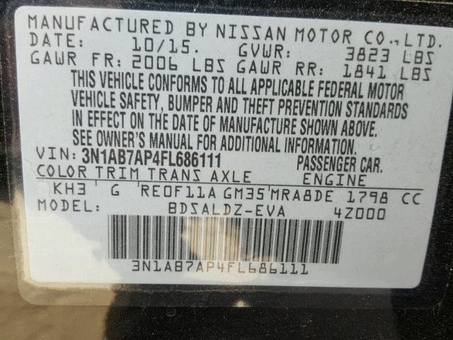 3N1AB7AP4FL686111 - 2015 NISSAN SENTRA S BLACK photo 10