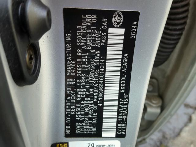 4T1BK36B46U143141 - 2006 TOYOTA AVALON XL SILVER photo 10