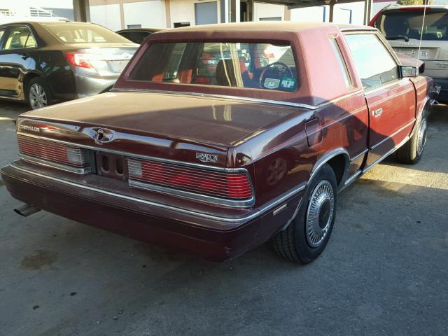 1C3BC51E1GG131824 - 1986 CHRYSLER LEBARON MAROON photo 4