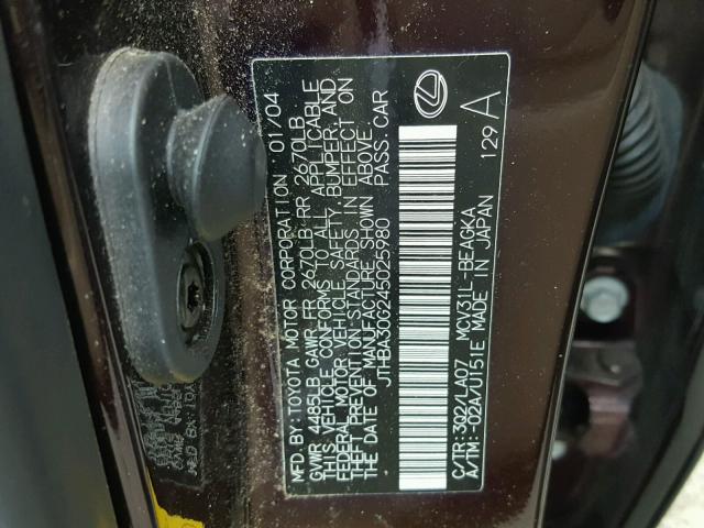 JTHBA30G245025980 - 2004 LEXUS ES 330 BURGUNDY photo 10