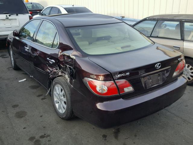 JTHBA30G245025980 - 2004 LEXUS ES 330 BURGUNDY photo 3