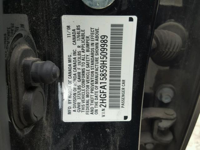 2HGFA15859H509989 - 2009 HONDA CIVIC EX BLACK photo 10