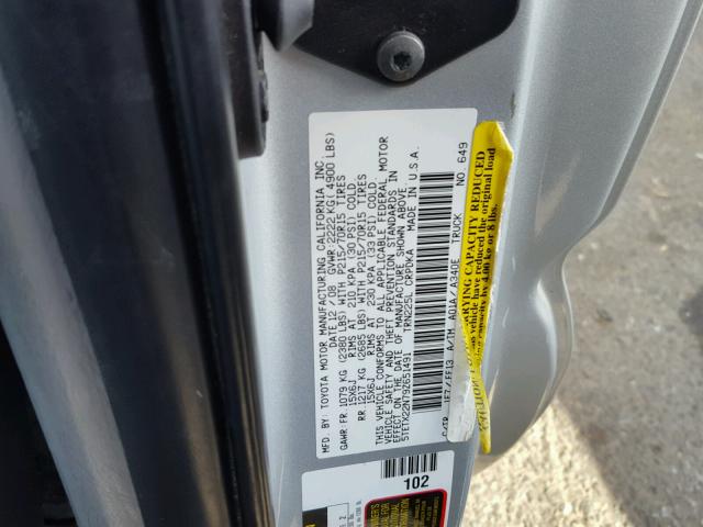 5TETX22N79Z651491 - 2009 TOYOTA TACOMA ACC SILVER photo 10