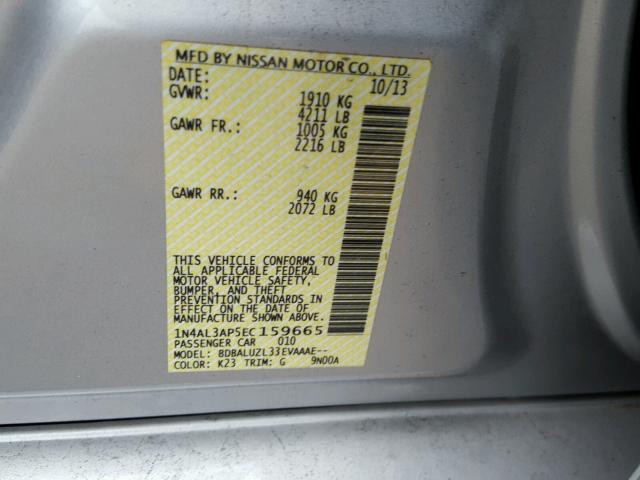 1N4AL3AP5EC159665 - 2014 NISSAN ALTIMA 2.5 SILVER photo 10