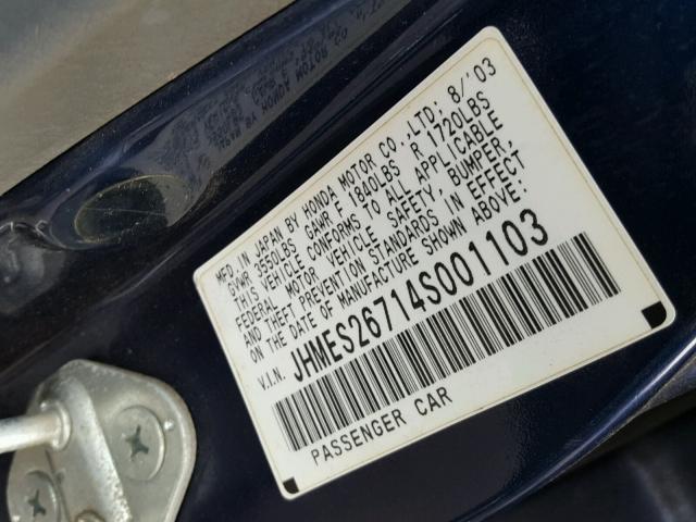 JHMES26714S001103 - 2004 HONDA CIVIC EX Mavi foto 10