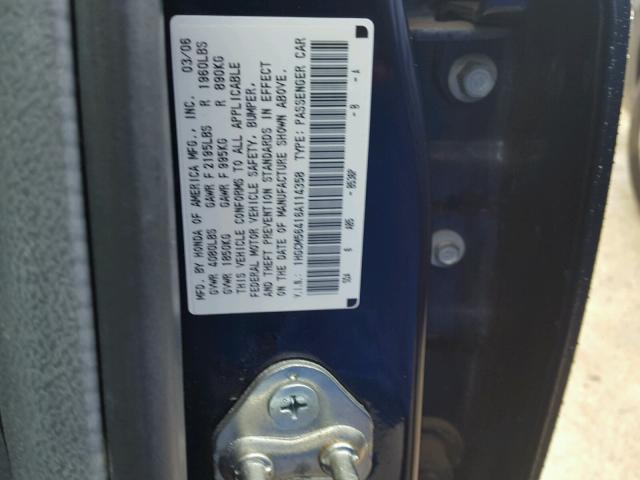 1HGCM56416A114358 - 2006 HONDA ACCORD LX BLUE photo 10