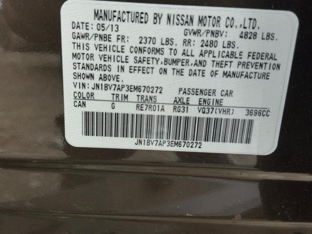 JN1BV7AP3EM670272 - 2014 INFINITI Q50 BASE BROWN photo 10