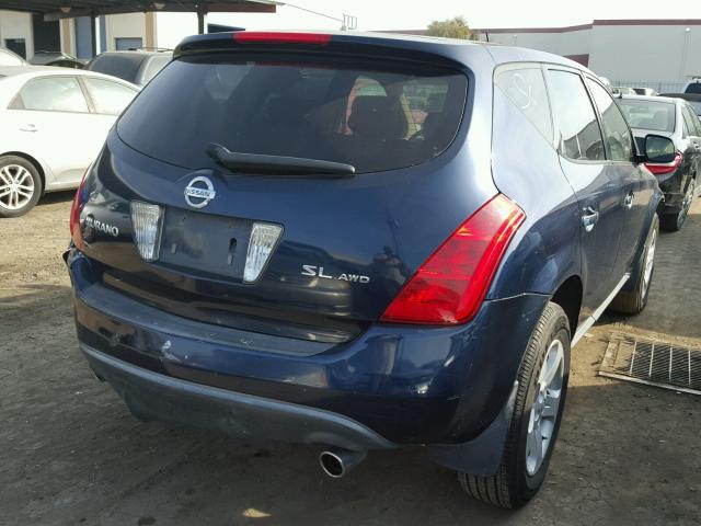 JN8AZ08W74W307790 - 2004 NISSAN MURANO SL BLUE photo 4