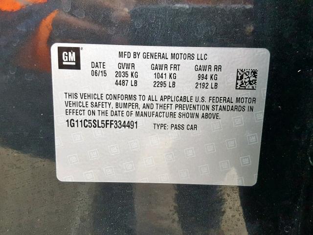 1G11C5SL5FF334491 - 2015 CHEVROLET MALIBU 1LT GRAY photo 10