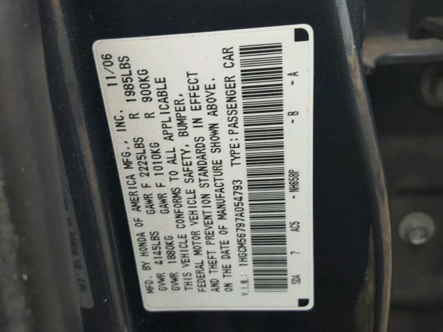 1HGCM56797A054793 - 2007 HONDA ACCORD EX GRAY photo 10