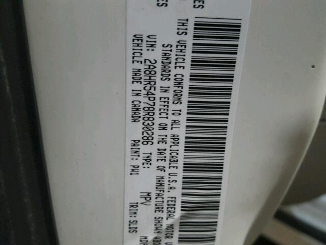 2A8HR54P78R830286 - 2008 CHRYSLER TOWN & COU WHITE photo 10