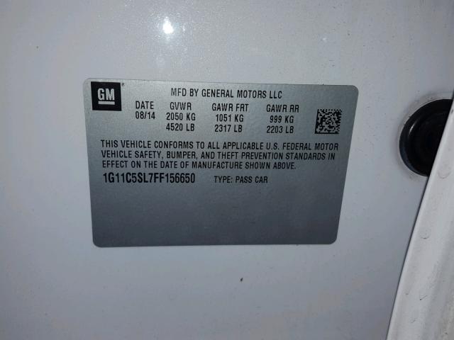 1G11C5SL7FF156650 - 2015 CHEVROLET MALIBU 1LT WHITE photo 10
