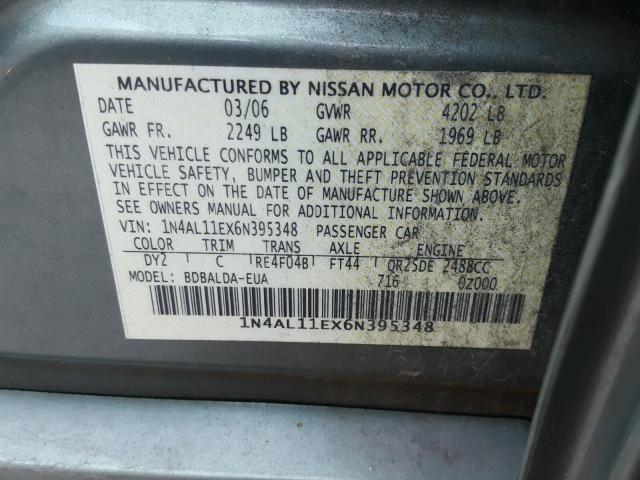 1N4AL11EX6N395348 - 2006 NISSAN ALTIMA S GREEN photo 10