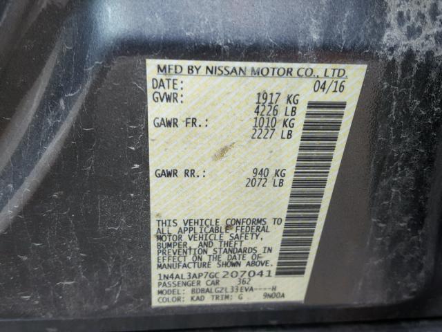 1N4AL3AP7GC207041 - 2016 NISSAN ALTIMA 2.5 GRAY photo 10