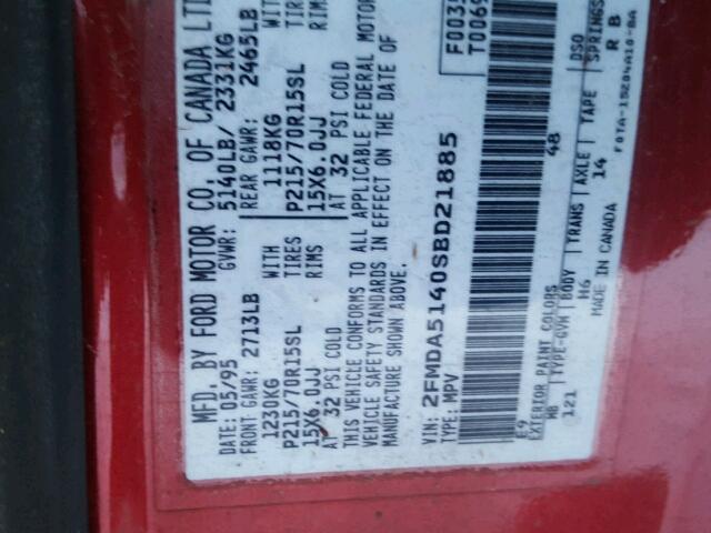 2FMDA5140SBD21885 - 1995 FORD WINDSTAR W RED photo 10