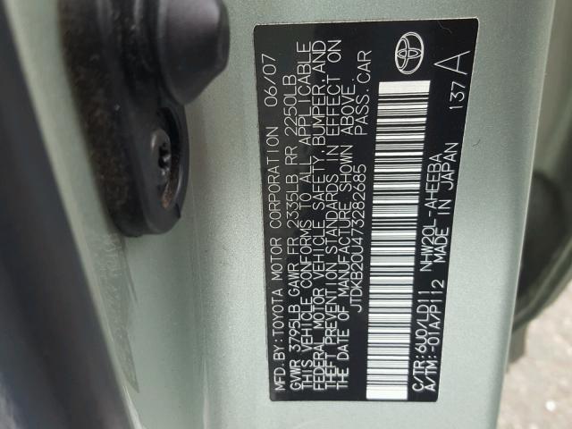 JTDKB20U473282685 - 2007 TOYOTA PRIUS GREEN photo 10