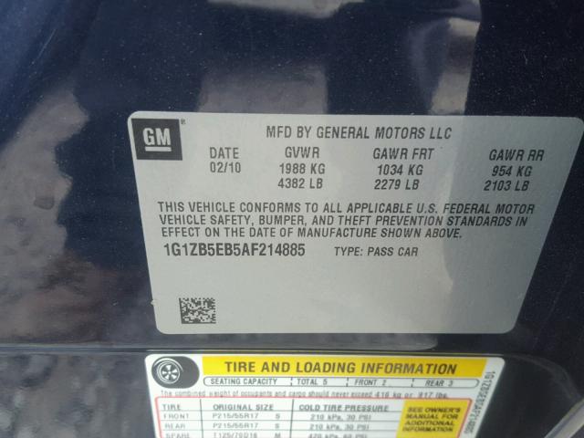 1G1ZB5EB5AF214885 - 2010 CHEVROLET MALIBU LS Mavi foto 10