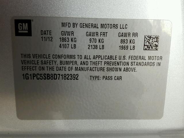 1G1PC5SB8D7182392 - 2013 CHEVROLET CRUZE LT SILVER photo 10