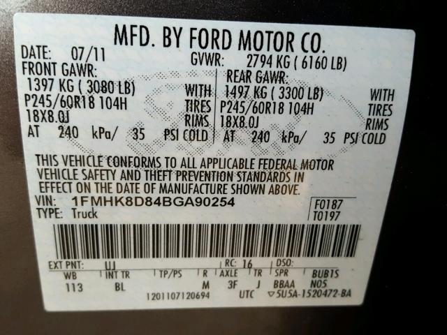 1FMHK8D84BGA90254 - 2011 FORD EXPLORER X GRAY photo 10