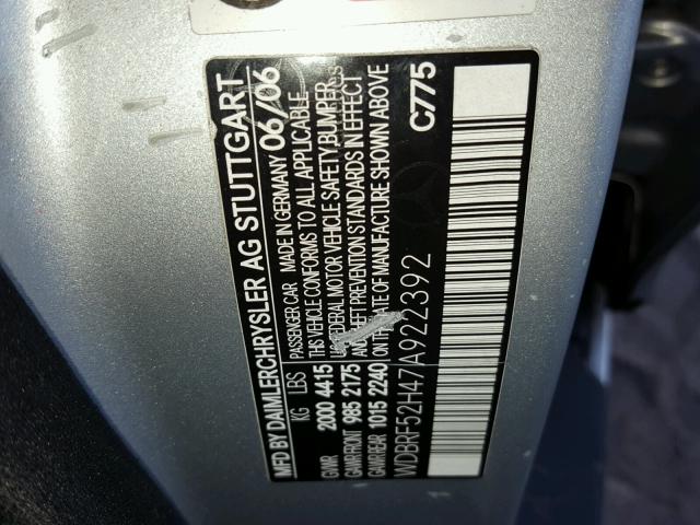 WDBRF52H47A922392 - 2007 MERCEDES-BENZ C 230 SILVER photo 10